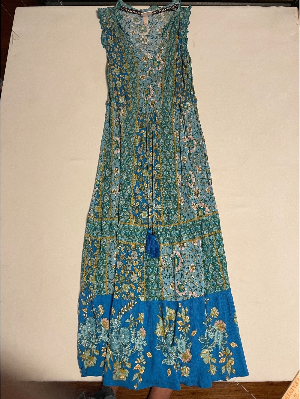 Knox Rose Medium Blue Floral Maxi Dress with Tassel Tie
